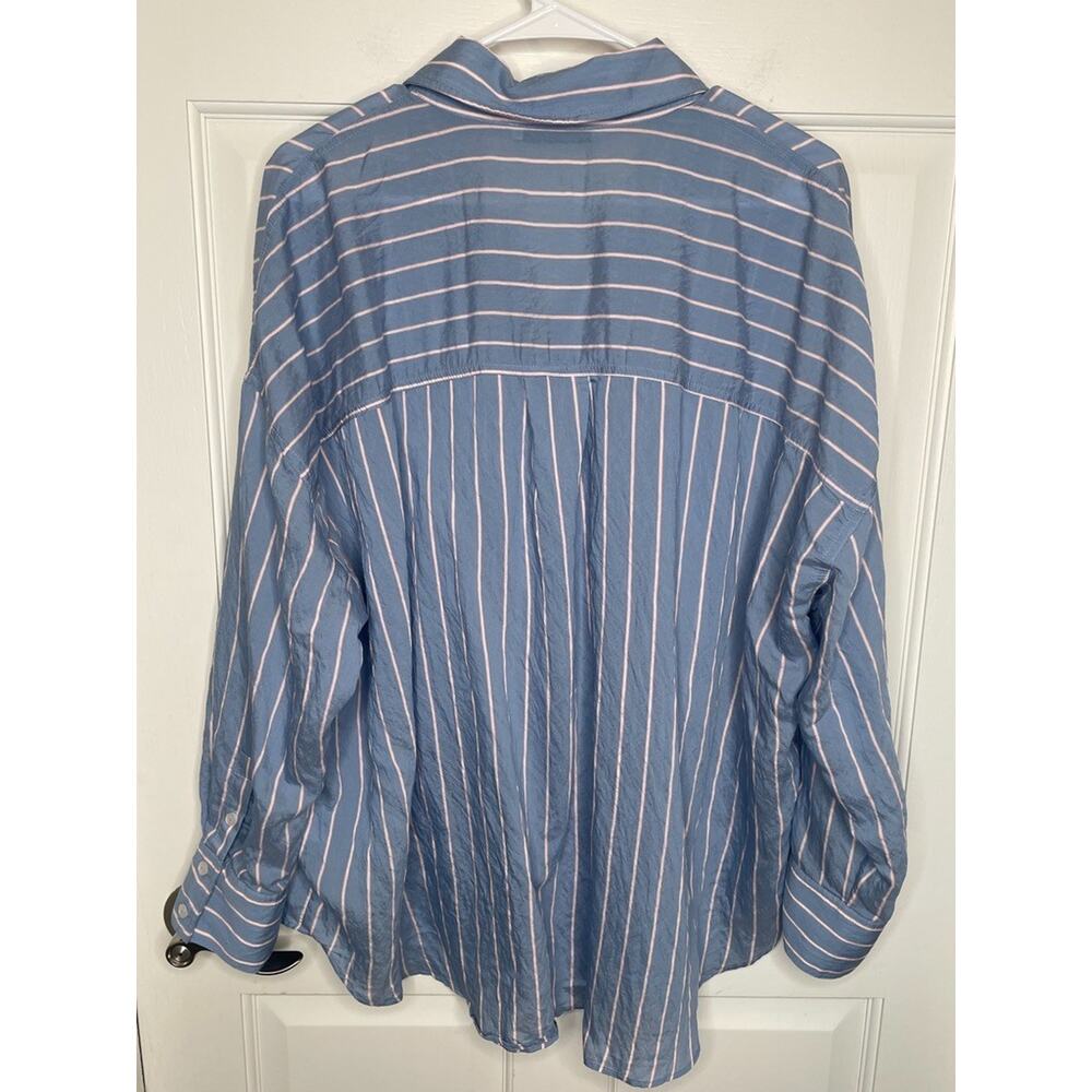 Abercrombie & Fitch Women's Oversized Striped Button-Down Shirt Sz L Preppy - Picture 6 of 10